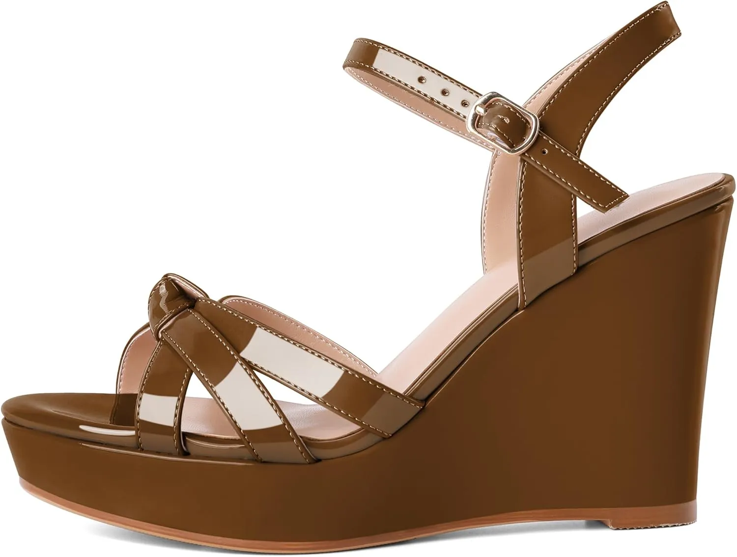 Eldof Womens Wedge Heels Open Toe Ankle Strap High Heel Platform Wedges Sandals 4 Inches