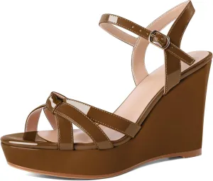 Eldof Womens Wedge Heels Open Toe Ankle Strap High Heel Platform Wedges Sandals 4 Inches