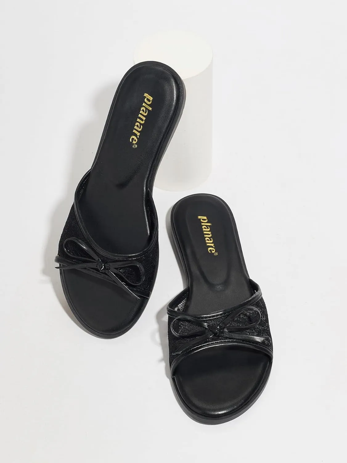 Elegant Lace Mules for Women – Delicate Bow Accent Slip-On Shoes with Soft Thick Sole, Comfortable Flat Sandals US 6-10.5 for Summer & Daily Wear