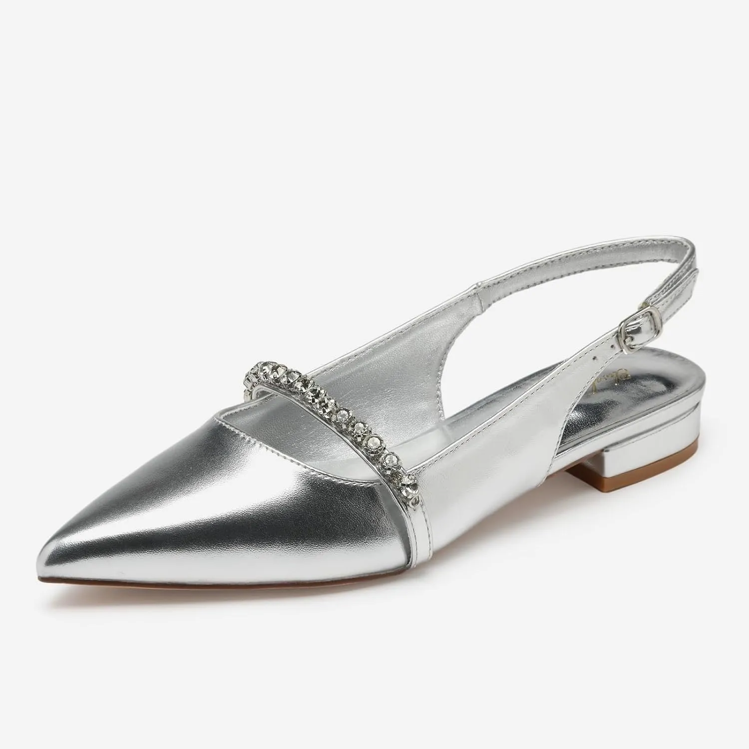 Elisabet Tang Women Slingback Flats with Rhinestone Pointed Toe Flats for Women Dressy Shoes