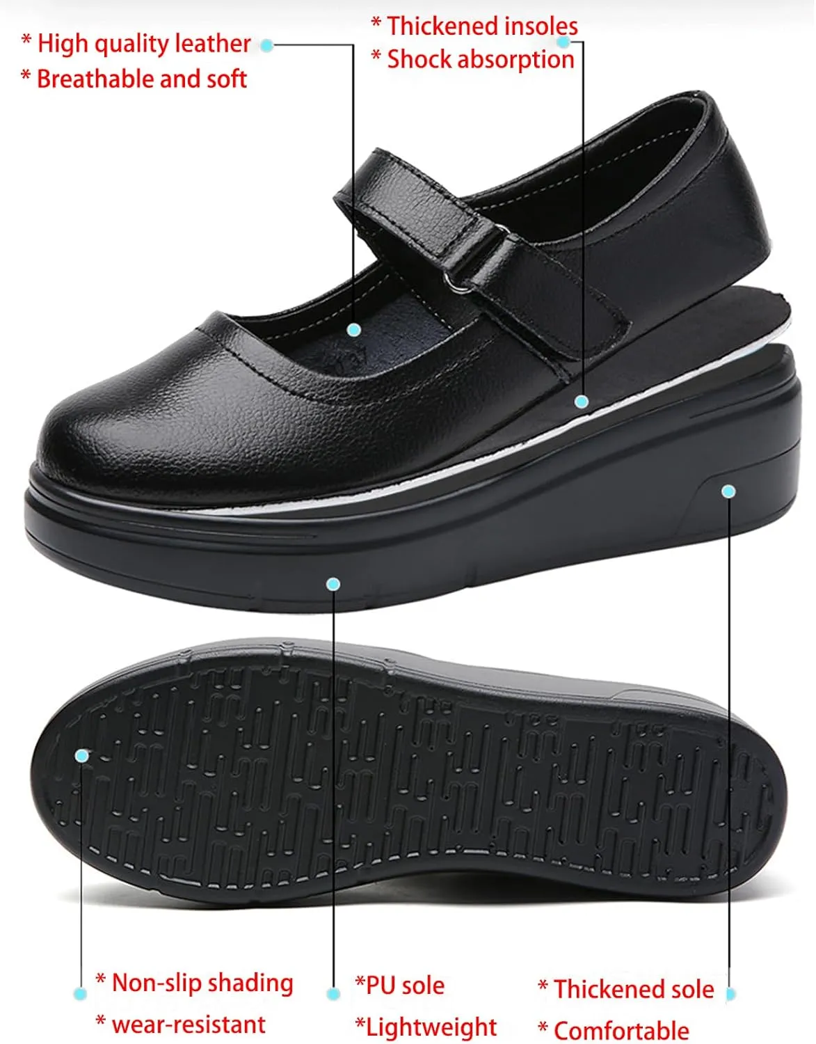 EnllerviiD Women's Mary Jane Platform Round Toe Ankle Strap Low Heel Chunky Uniform Dress Wedge Walking Shoes Comfort Nurse Shoes