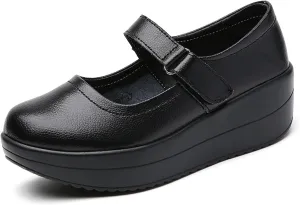 EnllerviiD Women's Mary Jane Platform Round Toe Ankle Strap Low Heel Chunky Uniform Dress Wedge Walking Shoes Comfort Nurse Shoes