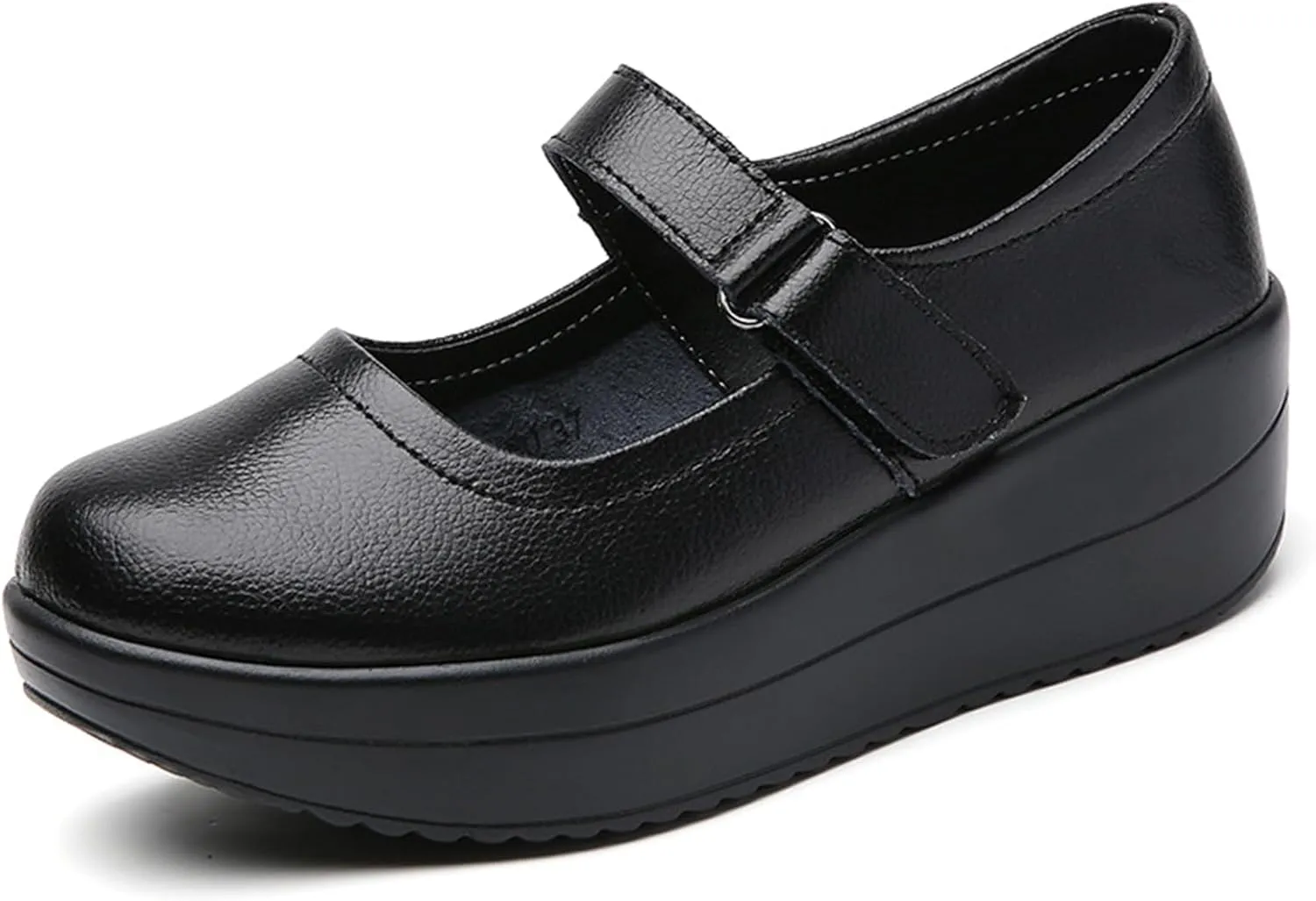EnllerviiD Women's Mary Jane Platform Round Toe Ankle Strap Low Heel Chunky Uniform Dress Wedge Walking Shoes Comfort Nurse Shoes