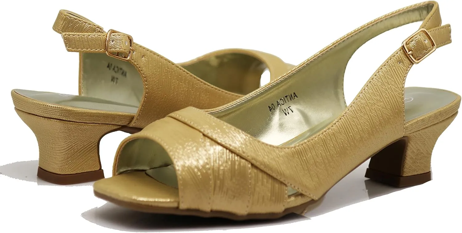 Enzo Romeo Antica02 Women's Wide Width Sling Back Low Heeled Pumps Sandals Shoes