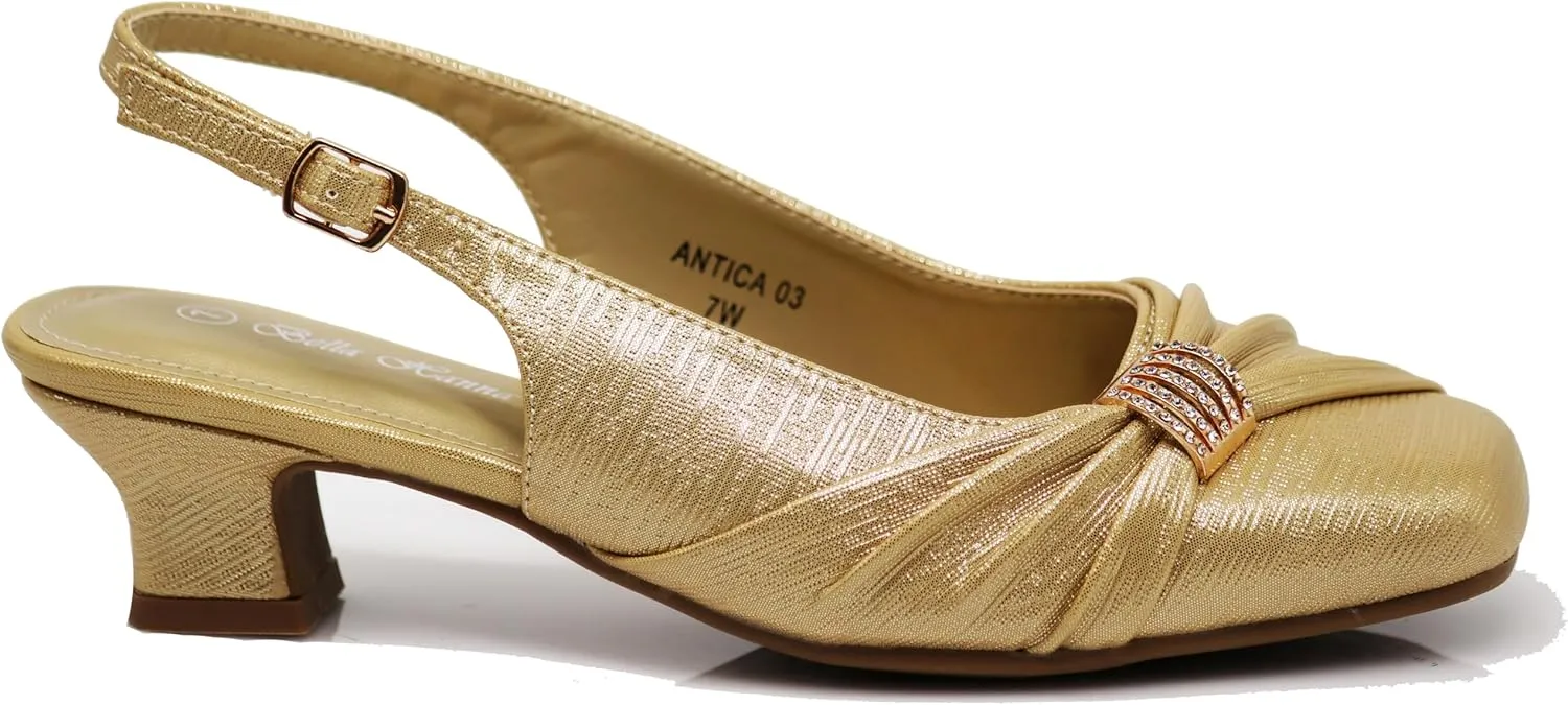 Enzo Romeo Antica02 Women's Wide Width Sling Back Low Heeled Pumps Sandals Shoes