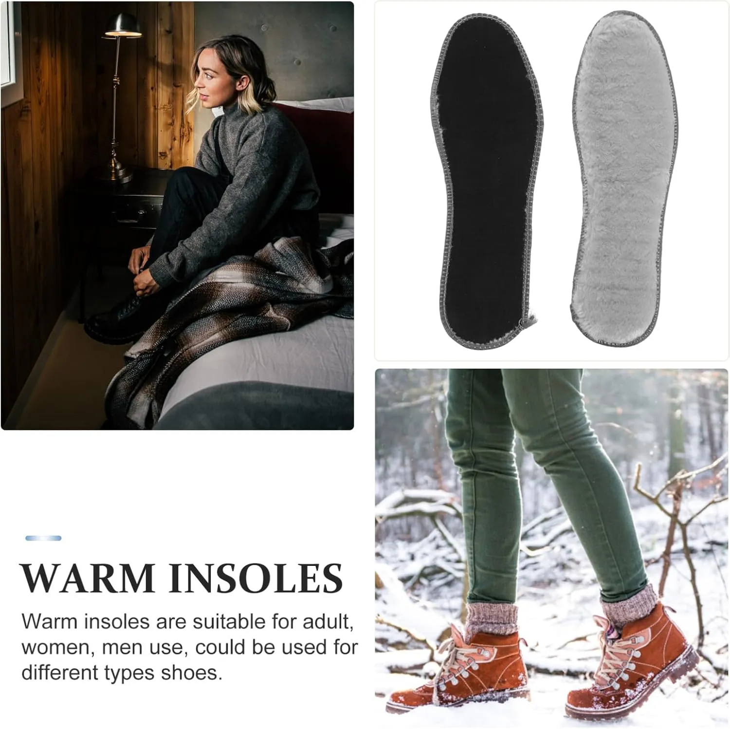 ERINGOGO 4 Pairs Thick Fluffy Plush Insoles for Winter Comfort Ergonomic Boot Liners for Secure Fit Thermal Shoe Inserts for Cold Weather