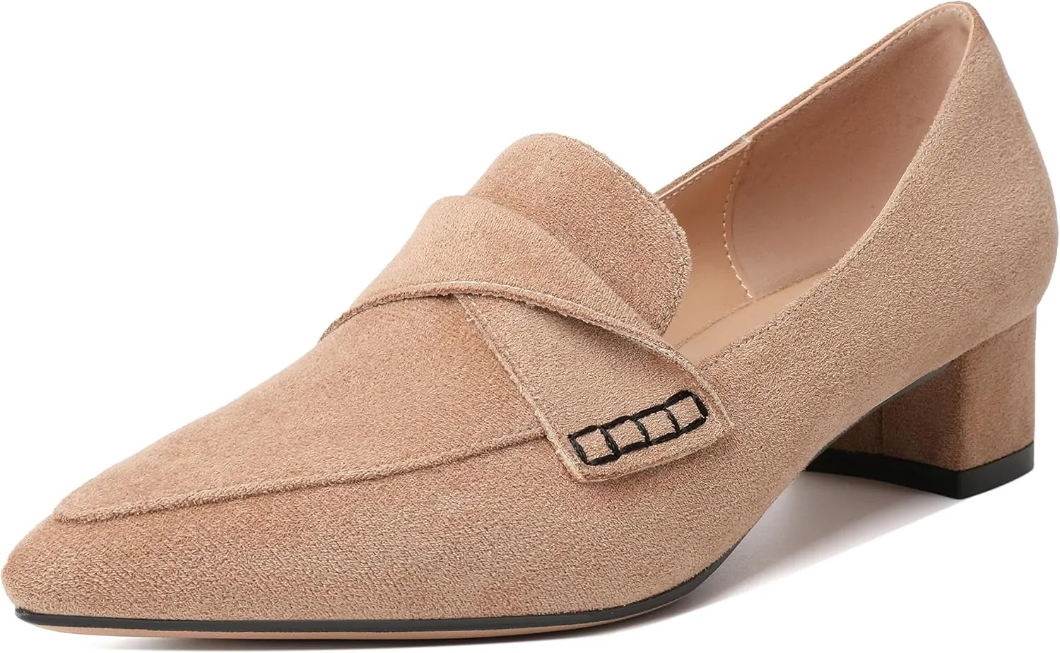 Esvowido Women's Block Heels Loafer Pumps Closed Pointed Toe Slip on Comfortable Chunky Low Heel Dress Shoes for Daily Life Work Office 1.5 Inch
