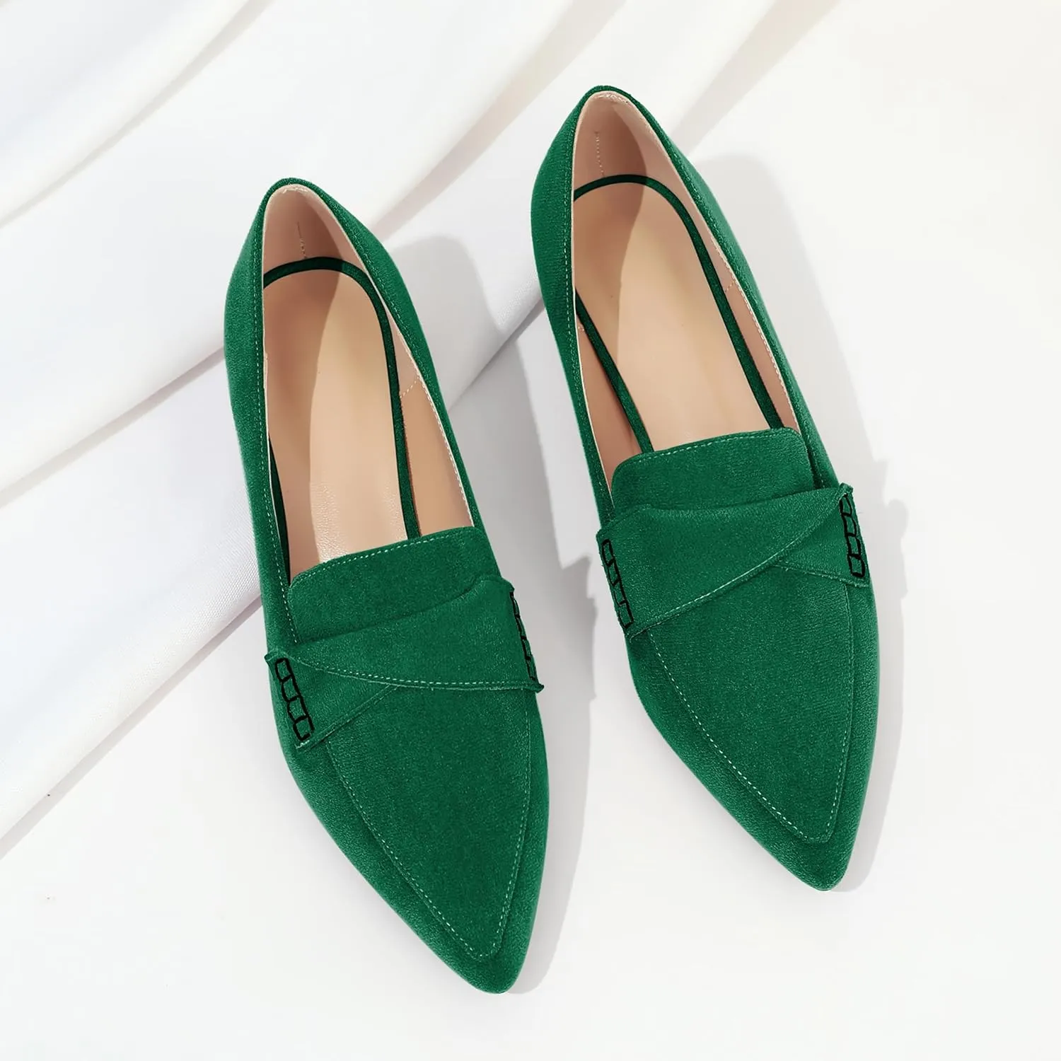 Esvowido Women's Block Heels Loafer Pumps Closed Pointed Toe Slip on Comfortable Chunky Low Heel Dress Shoes for Daily Life Work Office 1.5 Inch