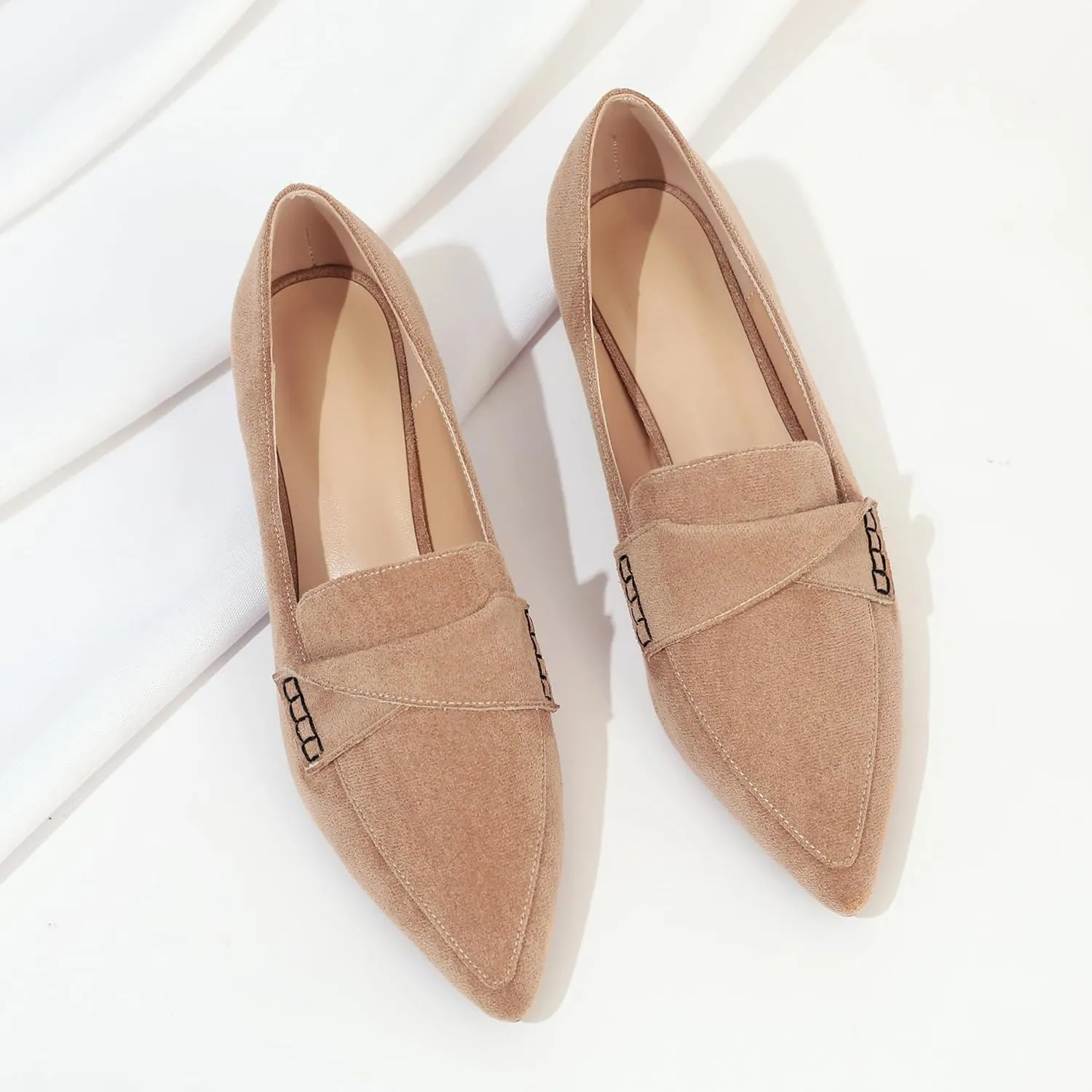 Esvowido Women's Block Heels Loafer Pumps Closed Pointed Toe Slip on Comfortable Chunky Low Heel Dress Shoes for Daily Life Work Office 1.5 Inch