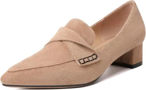 Esvowido Women's Block Heels Loafer Pumps Closed Pointed Toe Slip on Comfortable Chunky Low Heel Dress Shoes for Daily Life Work Office 1.5 Inch