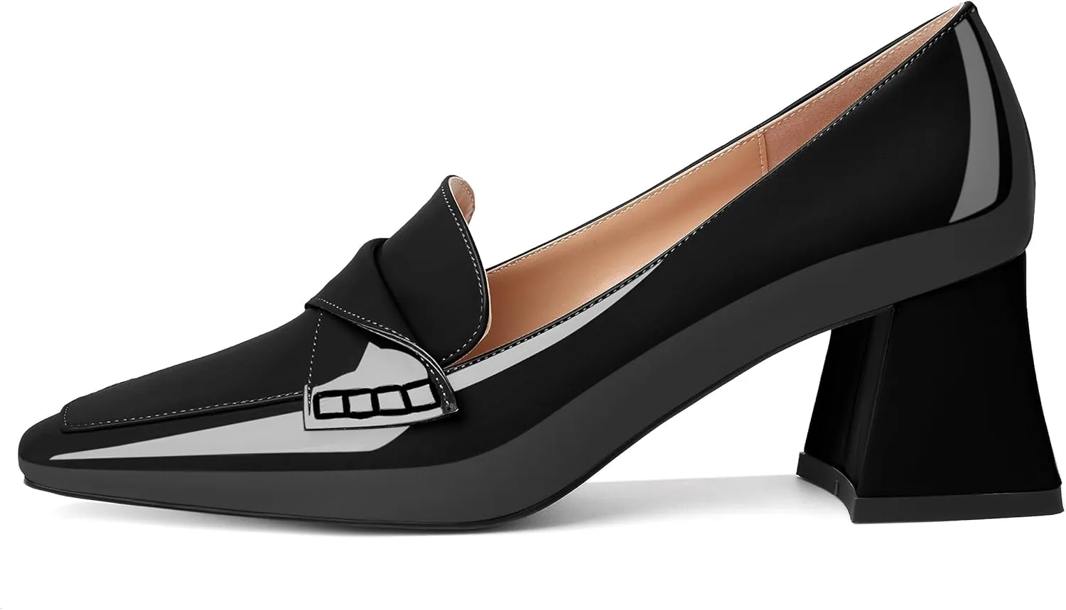 Esvowido Women's Loafer Pumps Low Block Chunky Heels Slip on Pumps Closed Square Toe Fashion Dress Shoes for Work Office 2.5 Inch