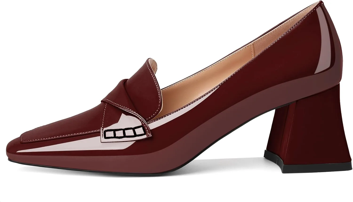 Esvowido Women's Loafer Pumps Low Block Chunky Heels Slip on Pumps Closed Square Toe Fashion Dress Shoes for Work Office 2.5 Inch