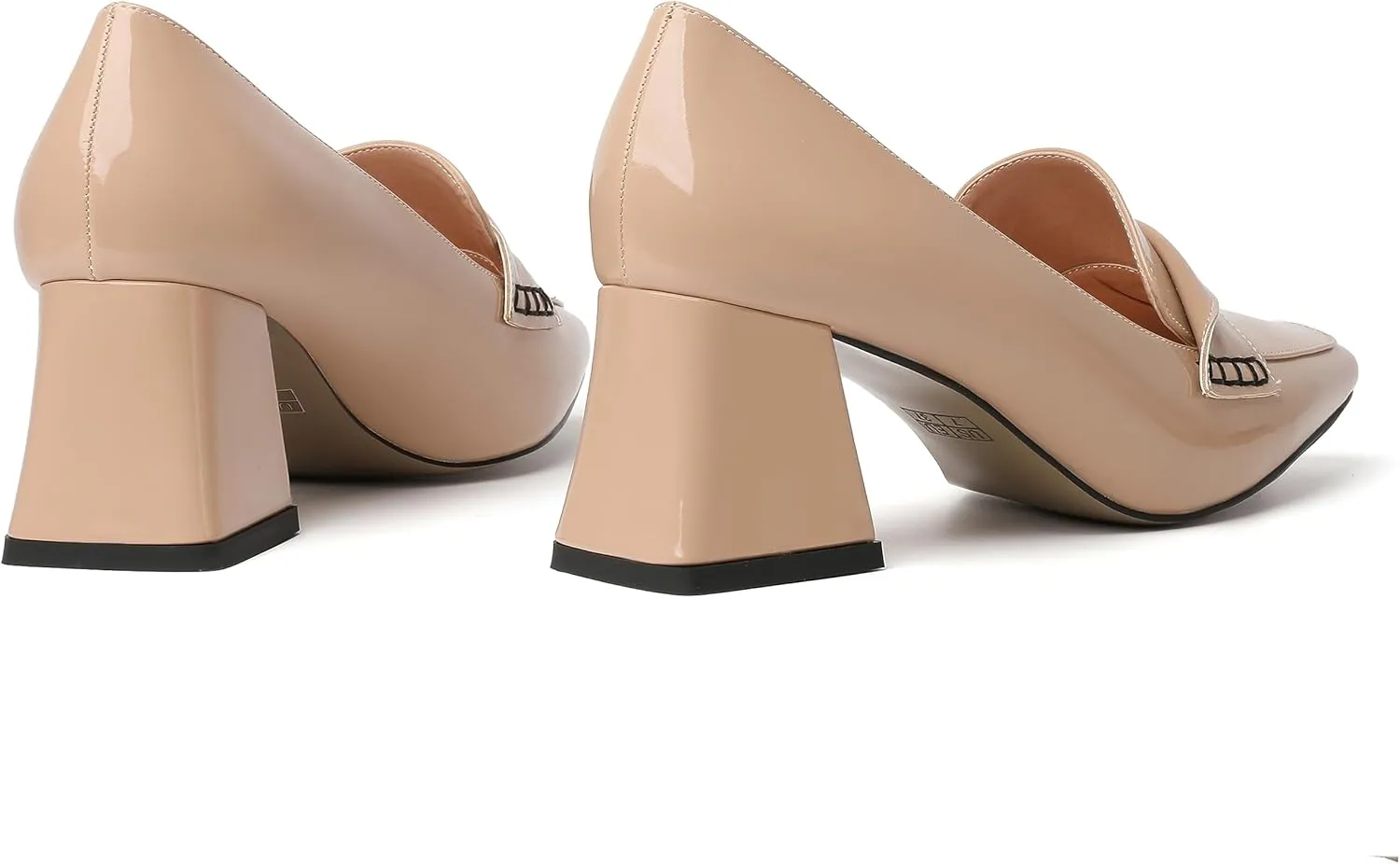 Esvowido Women's Loafer Pumps Low Block Chunky Heels Slip on Pumps Closed Square Toe Fashion Dress Shoes for Work Office 2.5 Inch