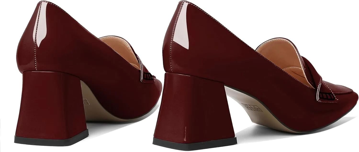 Esvowido Women's Loafer Pumps Low Block Chunky Heels Slip on Pumps Closed Square Toe Fashion Dress Shoes for Work Office 2.5 Inch
