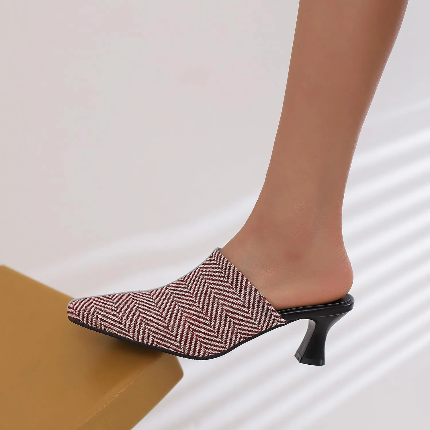 Fancy Comfort Pointed Toe Mule Slippers for Women Slingback Pumps Low Kitten Heels Shoes Slides Backless Dress Sandals