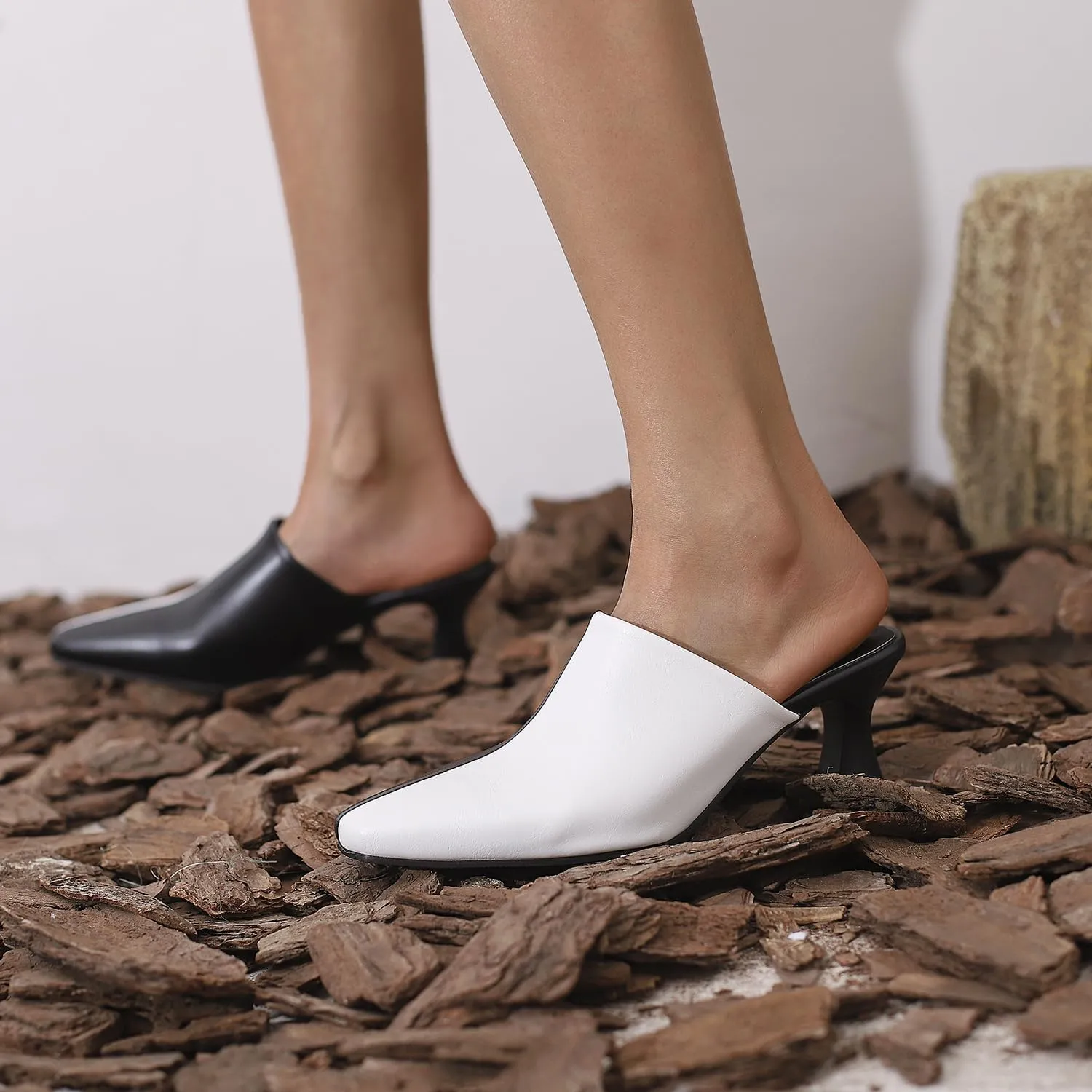 Fancy Comfort Pointed Toe Mule Slippers for Women Slingback Pumps Low Kitten Heels Shoes Slides Backless Dress Sandals