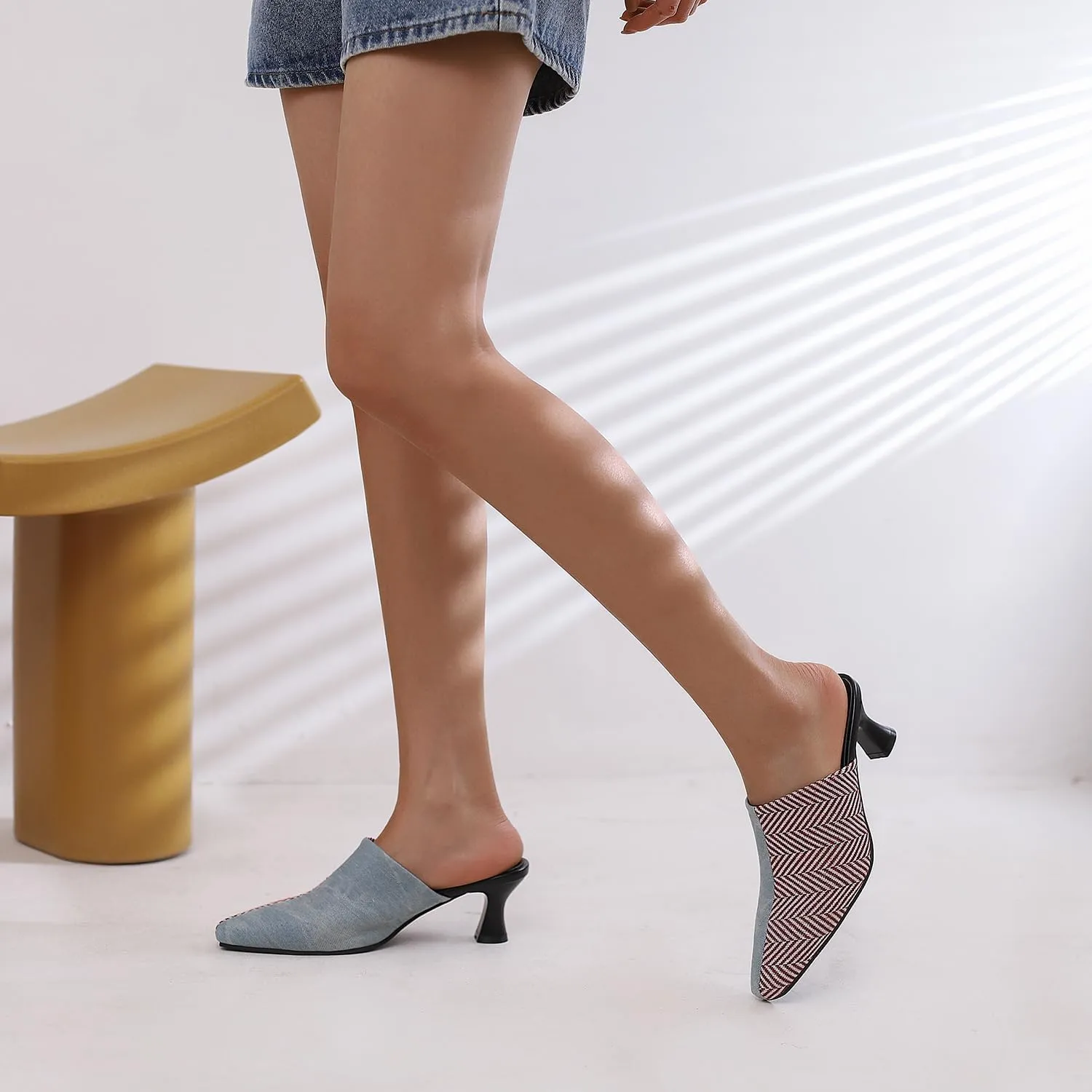 Fancy Comfort Pointed Toe Mule Slippers for Women Slingback Pumps Low Kitten Heels Shoes Slides Backless Dress Sandals