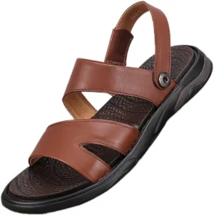 Fashion Breathable Men Sandals Leather Beach Shoes Men Slippers Causal Shoes(White-Patch Five-Pointed star4,44 Code)