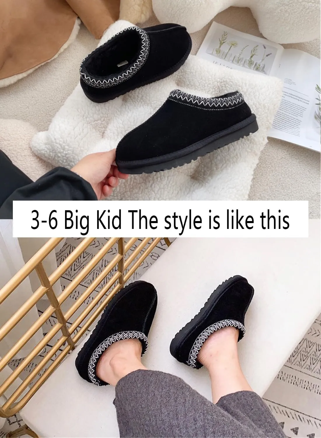 Fashion Platform Slippers for kids Fur Fleece Lined Short Ankle Boot boy girl Comfortable Warm Outdoor Indoor Home Non slip fuzzy big Little Kid Mini Boots