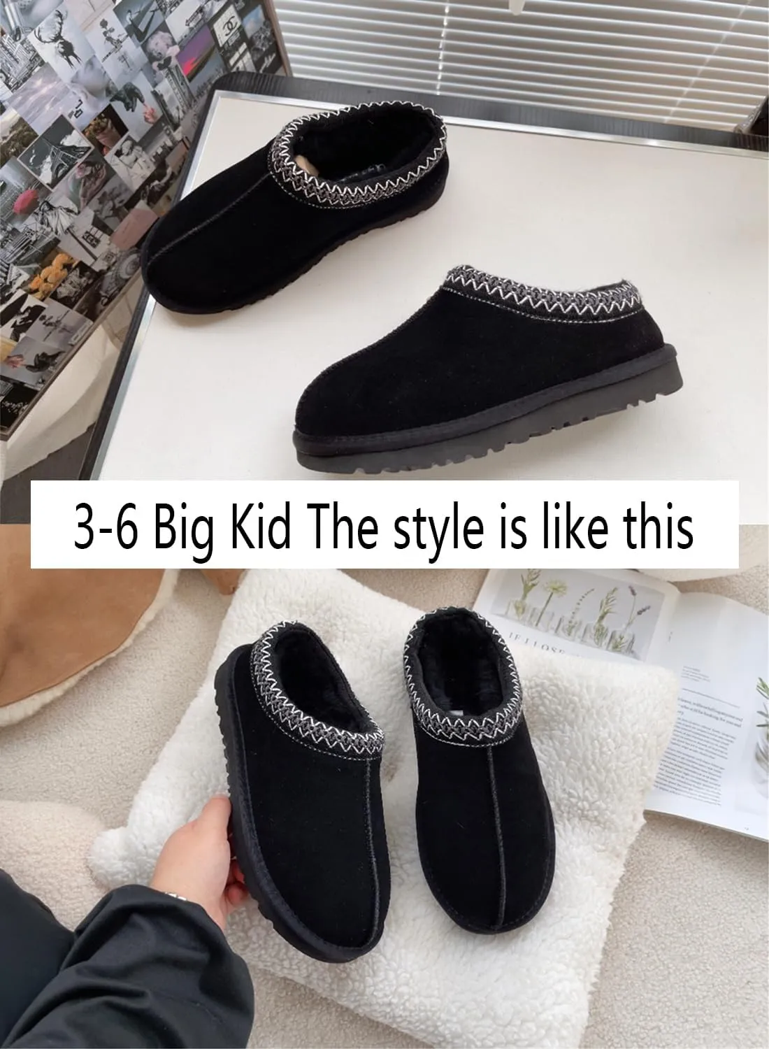 Fashion Platform Slippers for kids Fur Fleece Lined Short Ankle Boot boy girl Comfortable Warm Outdoor Indoor Home Non slip fuzzy big Little Kid Mini Boots