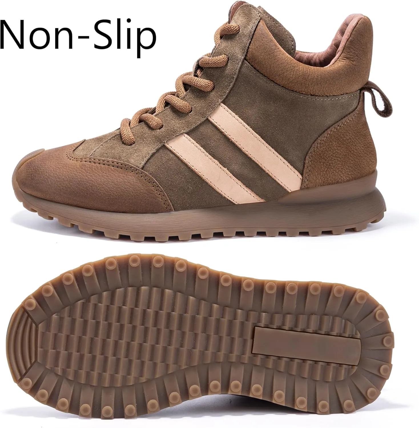 Fashion Sneakers for Women, Lace Up Walking Shoes Genuine Leather Patchwork, High Top Oxford Rubber Comfortable Durable Non-Slip Men Unisex
