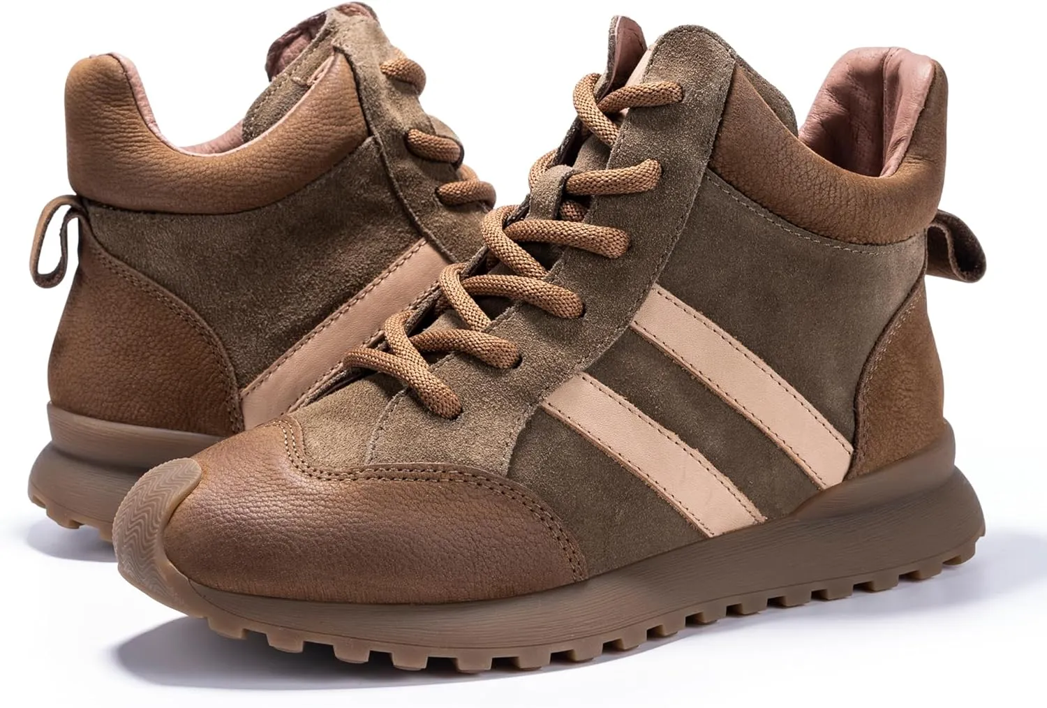 Fashion Sneakers for Women, Lace Up Walking Shoes Genuine Leather Patchwork, High Top Oxford Rubber Comfortable Durable Non-Slip Men Unisex