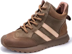 Fashion Sneakers for Women, Lace Up Walking Shoes Genuine Leather Patchwork, High Top Oxford Rubber Comfortable Durable Non-Slip Men Unisex