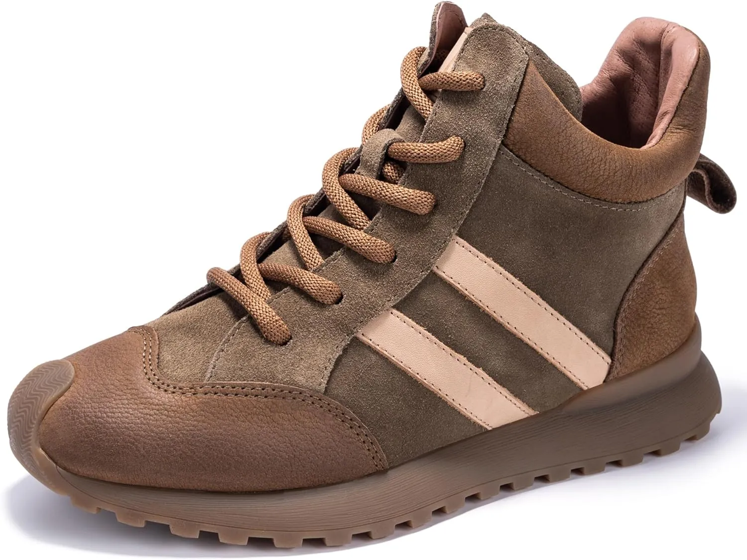 Fashion Sneakers for Women, Lace Up Walking Shoes Genuine Leather Patchwork, High Top Oxford Rubber Comfortable Durable Non-Slip Men Unisex