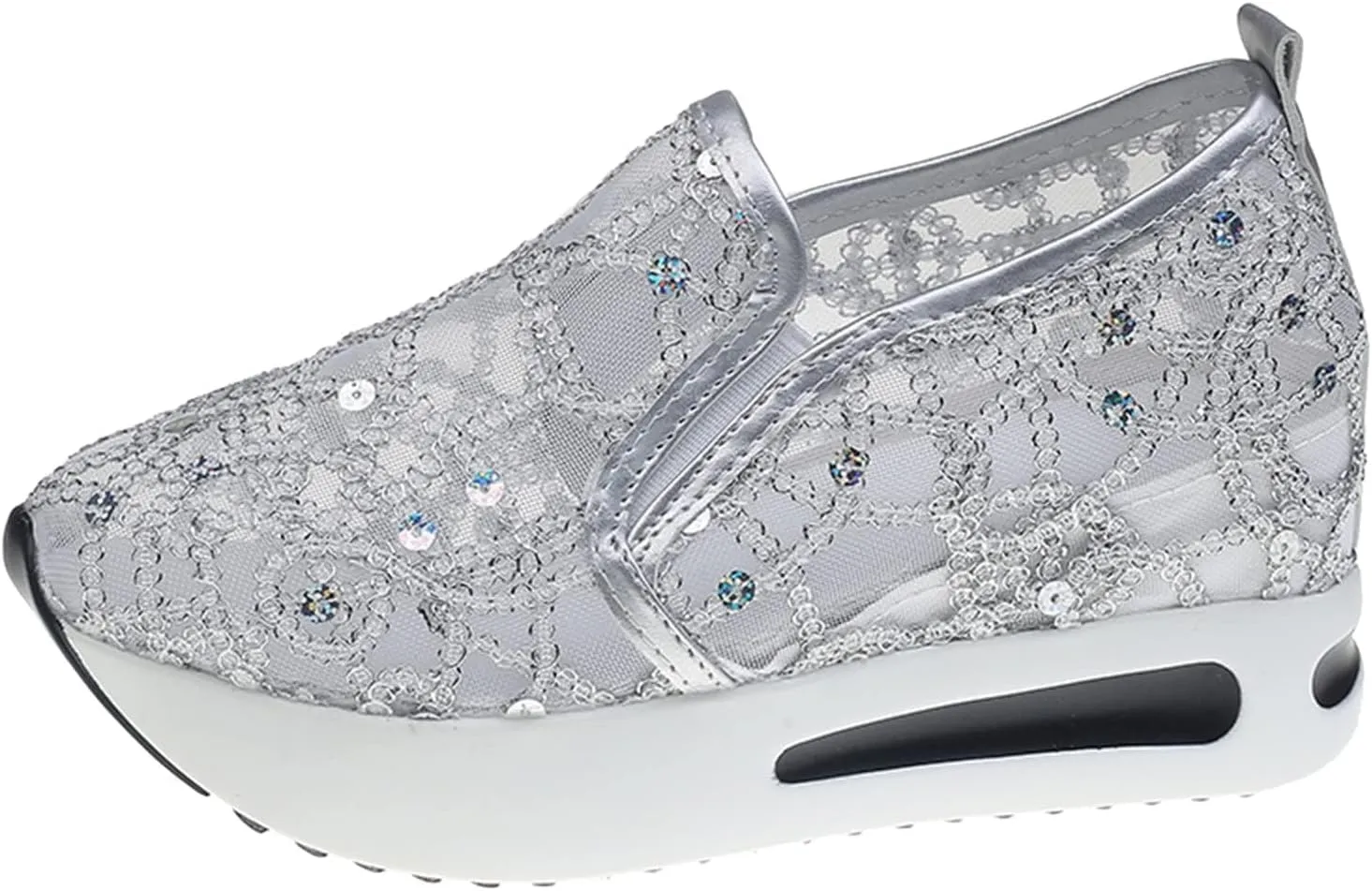 Fashion Sneakers for Women Platform Slip On Sneakers Floral Embroidery Breathable Sheer Mesh Lace Sneaker Dressy Casual Walking Shoes Comfortable Casual Wedge Slip On Work Shoes