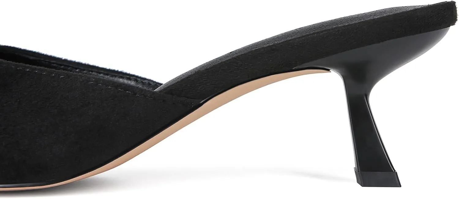 Fericzot Women Mesh Kitten Heel Mules-Slip on Backless Slides Pointed Closed Toe Low Stiletto Heels Wedding Party Daily Dress Shoes