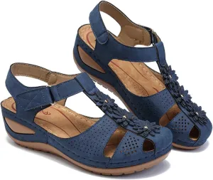 FFMA Women's Comfy Wedge Sandals Summer Closed Toe Sandals 2023 Platform Sandals Comfort Flat Loafers Strappy Vintage Peep Toe Suede Flats Sandal Shoes