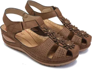 FFMA Women's Comfy Wedge Sandals Summer Closed Toe Sandals 2023 Platform Sandals Comfort Flat Loafers Strappy Vintage Peep Toe Suede Flats Sandal Shoes