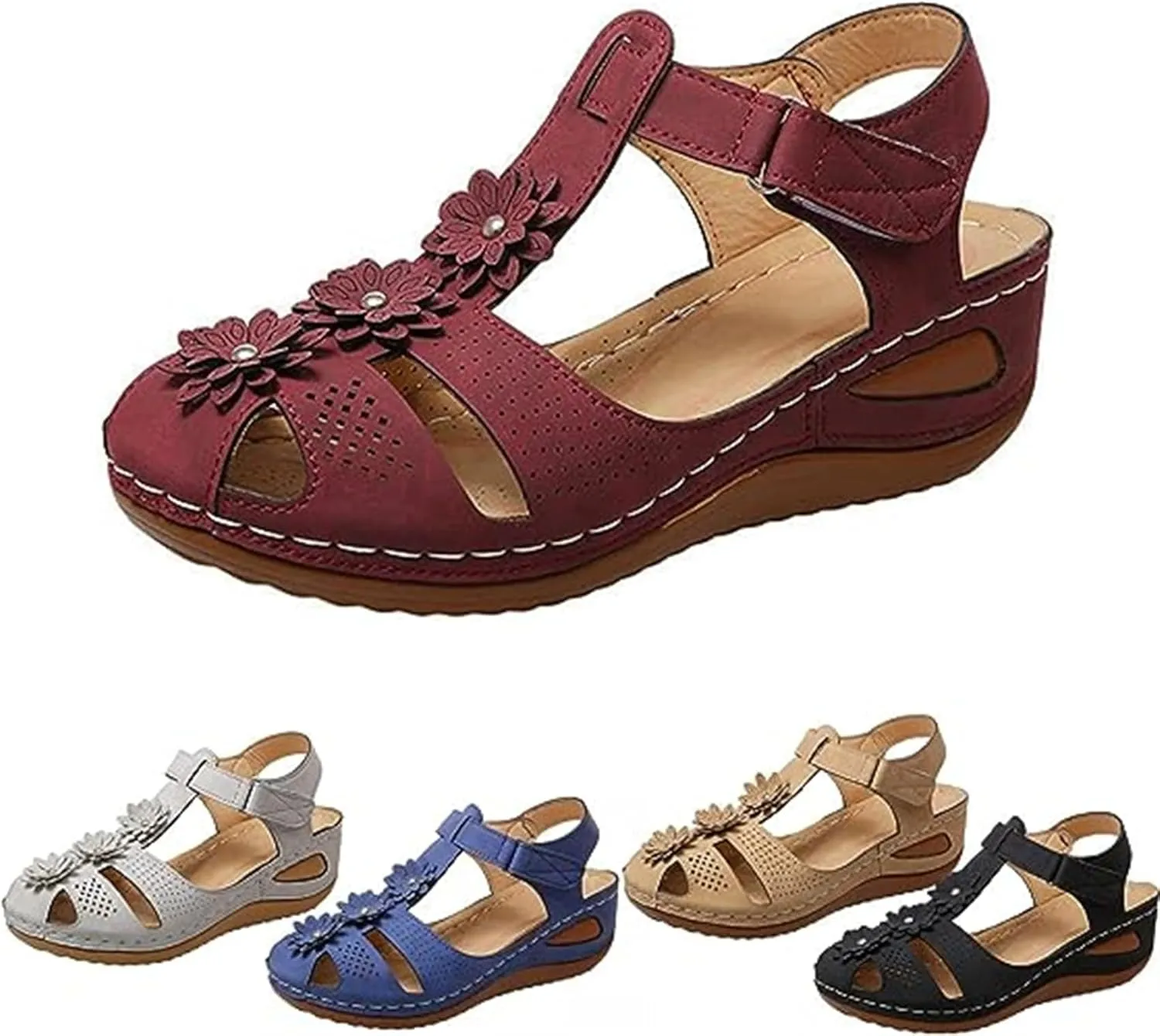 FFMA Women's Comfy Wedge Sandals Summer Closed Toe Sandals 2023 Platform Sandals Comfort Flat Loafers Strappy Vintage Peep Toe Suede Flats Sandal Shoes