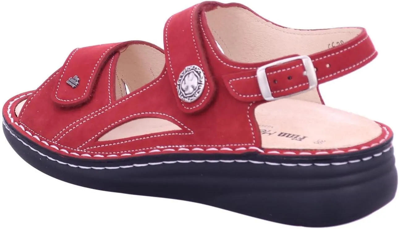 Finn Comfort Barbuda Women's Dressy Casual Flat Sandals, Black, White