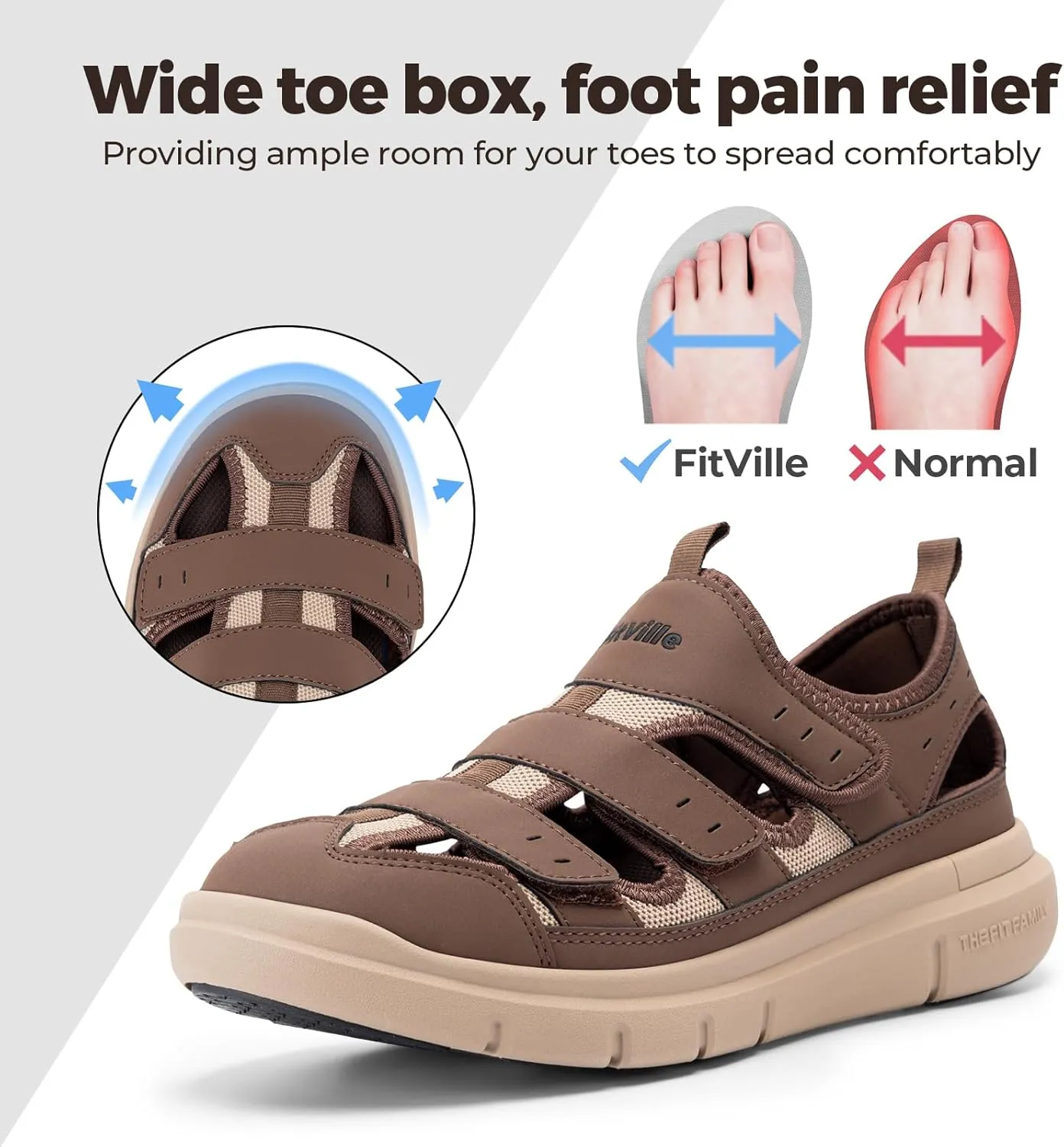 FitVille Diabetic Sandals for Men Extra Wide Width with Arch Support Plantar Fasciitis Sandals for Men with Fully Adjustable Straps Comfortable Mens Extra Wide Sandals Lightweight