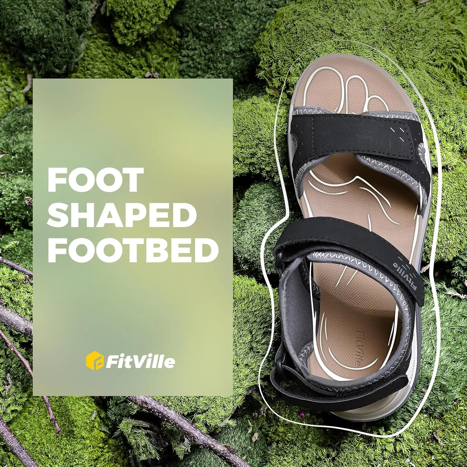 FitVille Women's Orthopedic Wide Sandals Strappy Arch Support Flat Sandals for Plantar Fasciitis & Swollen Feet | Adjustable Ankle Strap