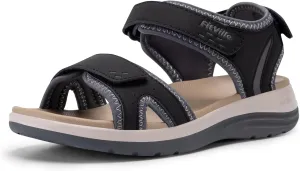 FitVille Women's Orthopedic Wide Sandals Strappy Arch Support Flat Sandals for Plantar Fasciitis & Swollen Feet | Adjustable Ankle Strap