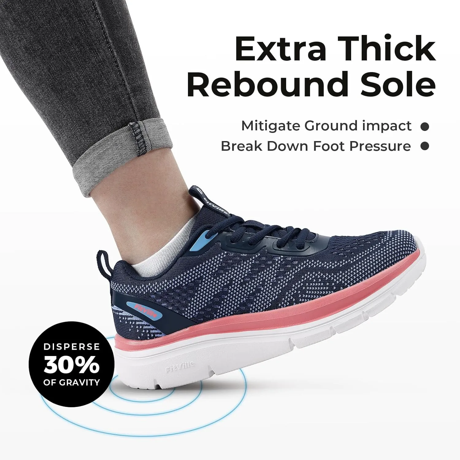 FitVille Women's Wide Walking Shoes Lightweight Sneakers for Women Wide Width for Flat Foot Plantar Fasciitis Heel Pain Relief - Cloud Walker V8