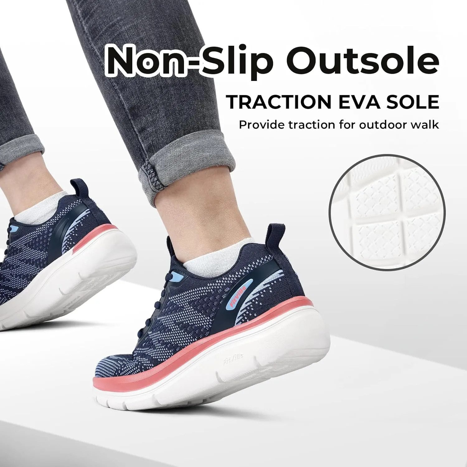 FitVille Women's Wide Walking Shoes Lightweight Sneakers for Women Wide Width for Flat Foot Plantar Fasciitis Heel Pain Relief - Cloud Walker V8