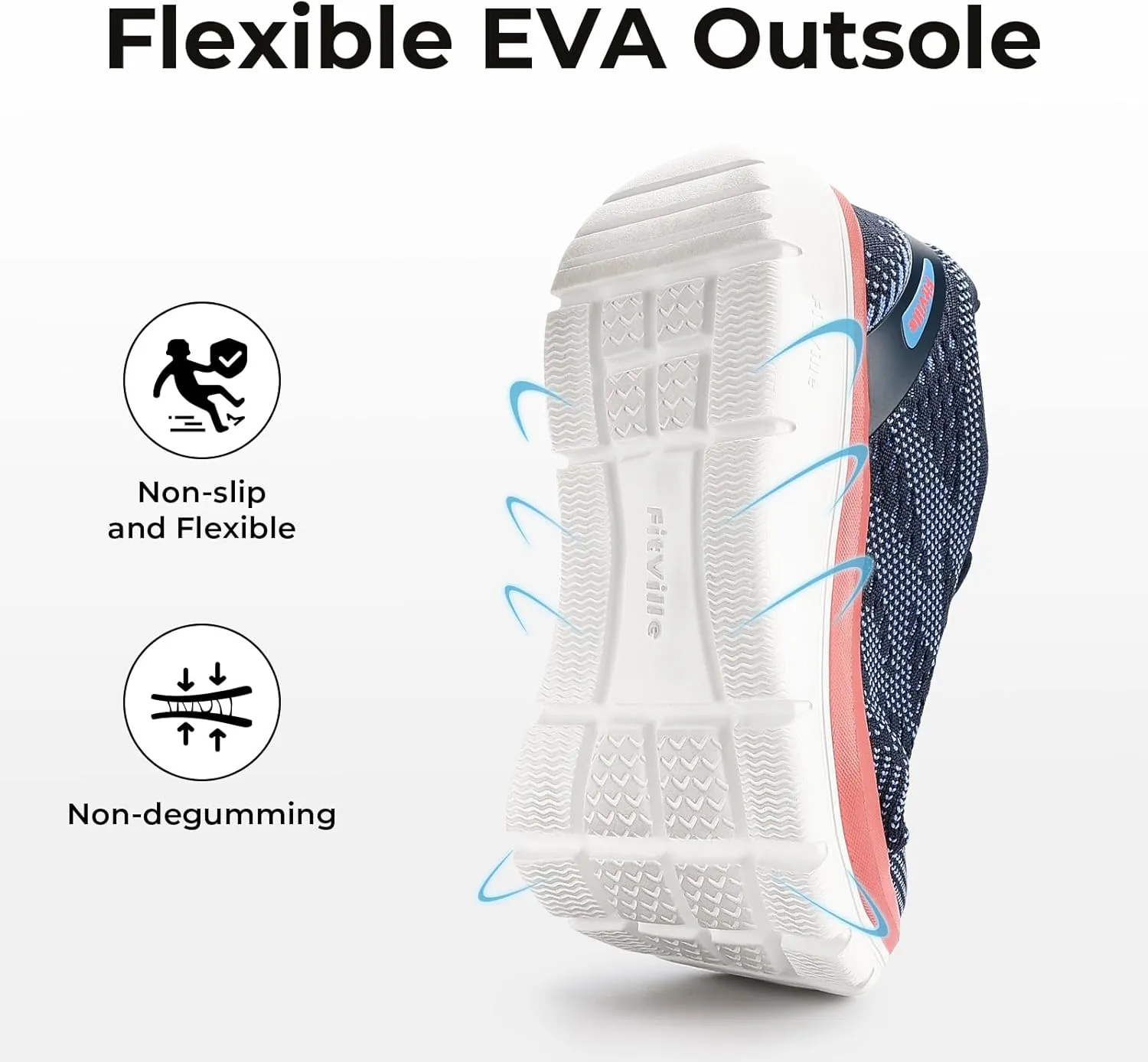 FitVille Women's Wide Walking Shoes Lightweight Sneakers for Women Wide Width for Flat Foot Plantar Fasciitis Heel Pain Relief - Cloud Walker V8
