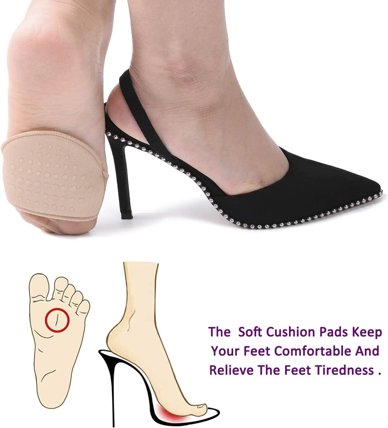 Flammi 6 Pairs Ball of Foot Cushion Socks,Women's Toe Cover with Padding Toe Topper Liner Socks Non-Skid Bottom