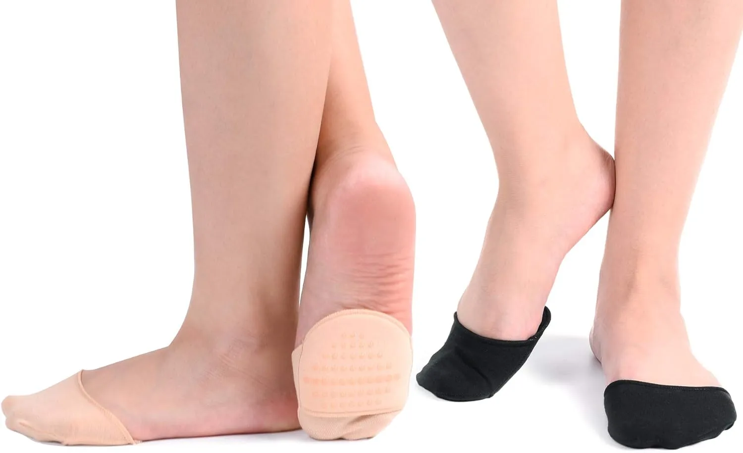 Flammi 6 Pairs Ball of Foot Cushion Socks,Women's Toe Cover with Padding Toe Topper Liner Socks Non-Skid Bottom
