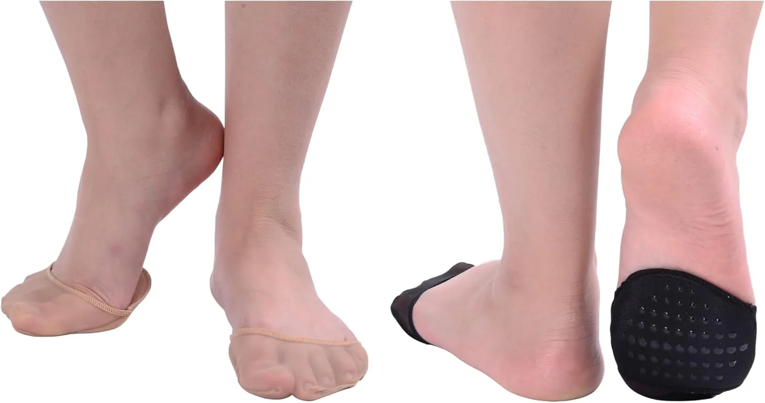 Flammi 6 Pairs Ball of Foot Cushion Socks,Women's Toe Cover with Padding Toe Topper Liner Socks Non-Skid Bottom