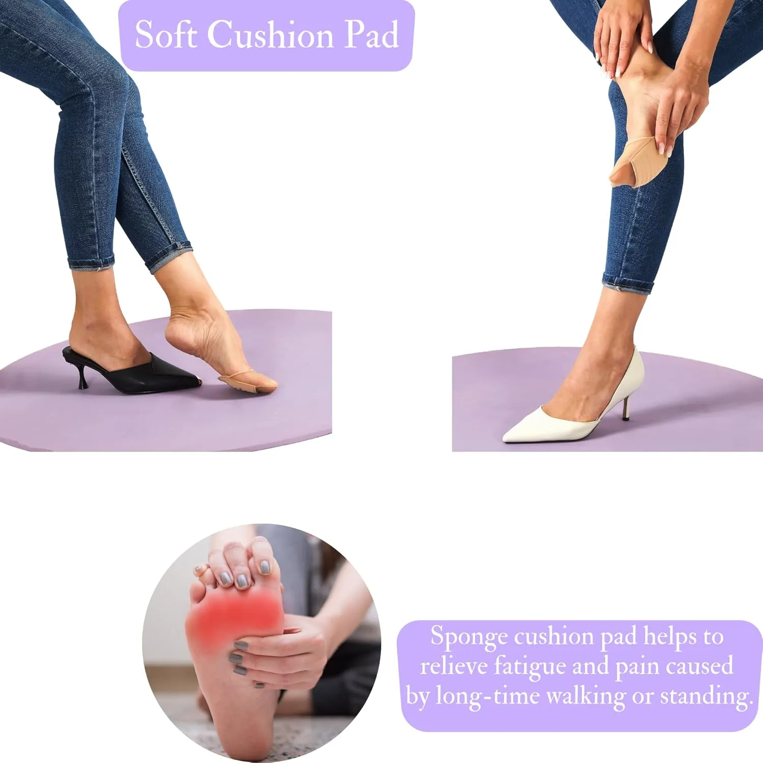 Flammi 6 Pairs Ball of Foot Cushion Socks,Women's Toe Cover with Padding Toe Topper Liner Socks Non-Skid Bottom