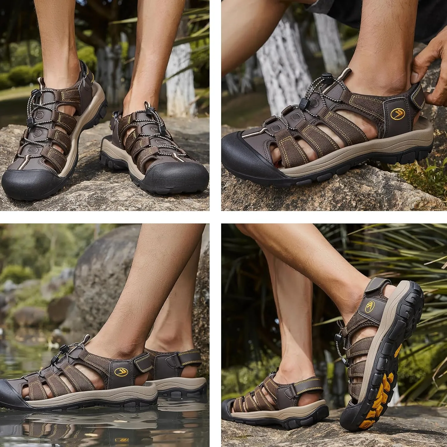 FLARUT Men's Athletic Sandals - Closed Toe Sport Hiking & Outdoor Walking Water Sandals with Anti-Slip Cushioning and Breathable Mesh
