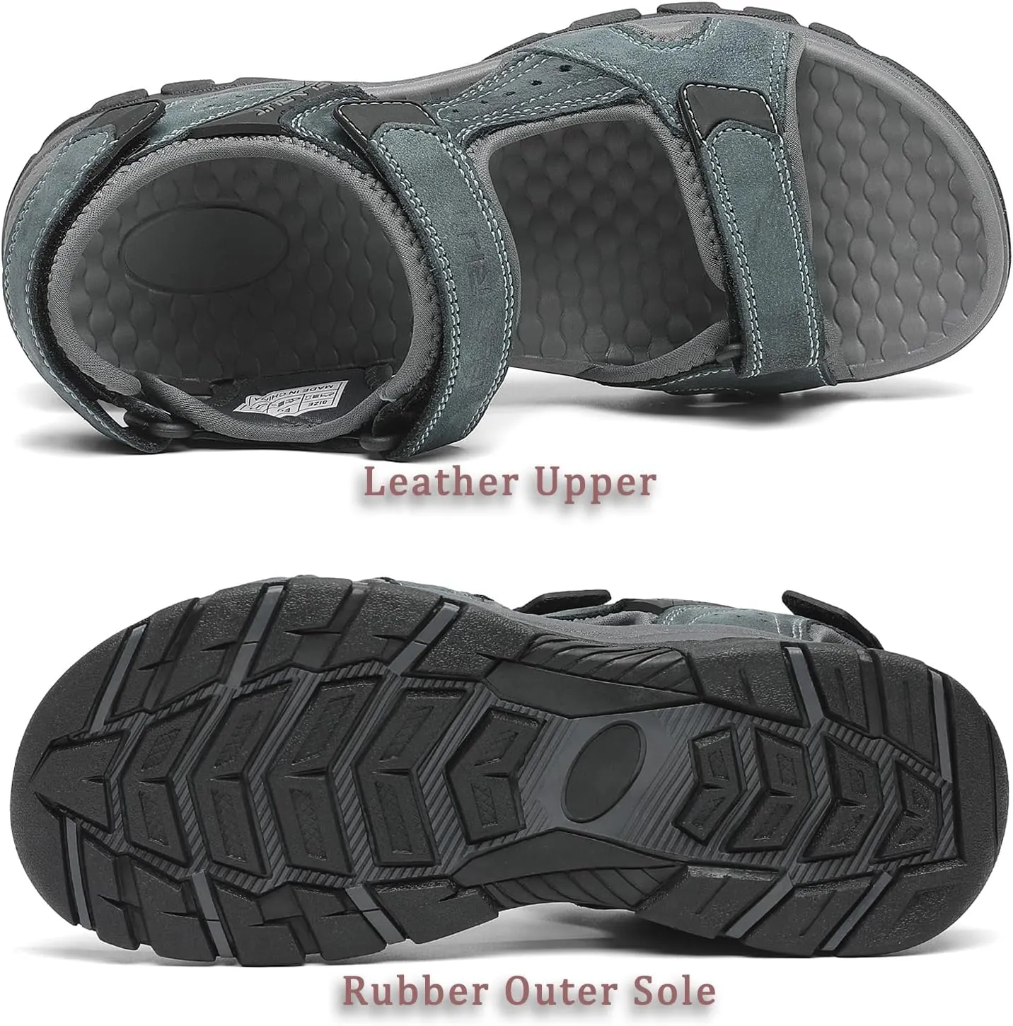 FLARUT Men's Athletic Sandals Sport Outdoor Hiking Sandals Open Toe Leather Walking Sandals Beach Water Shoes