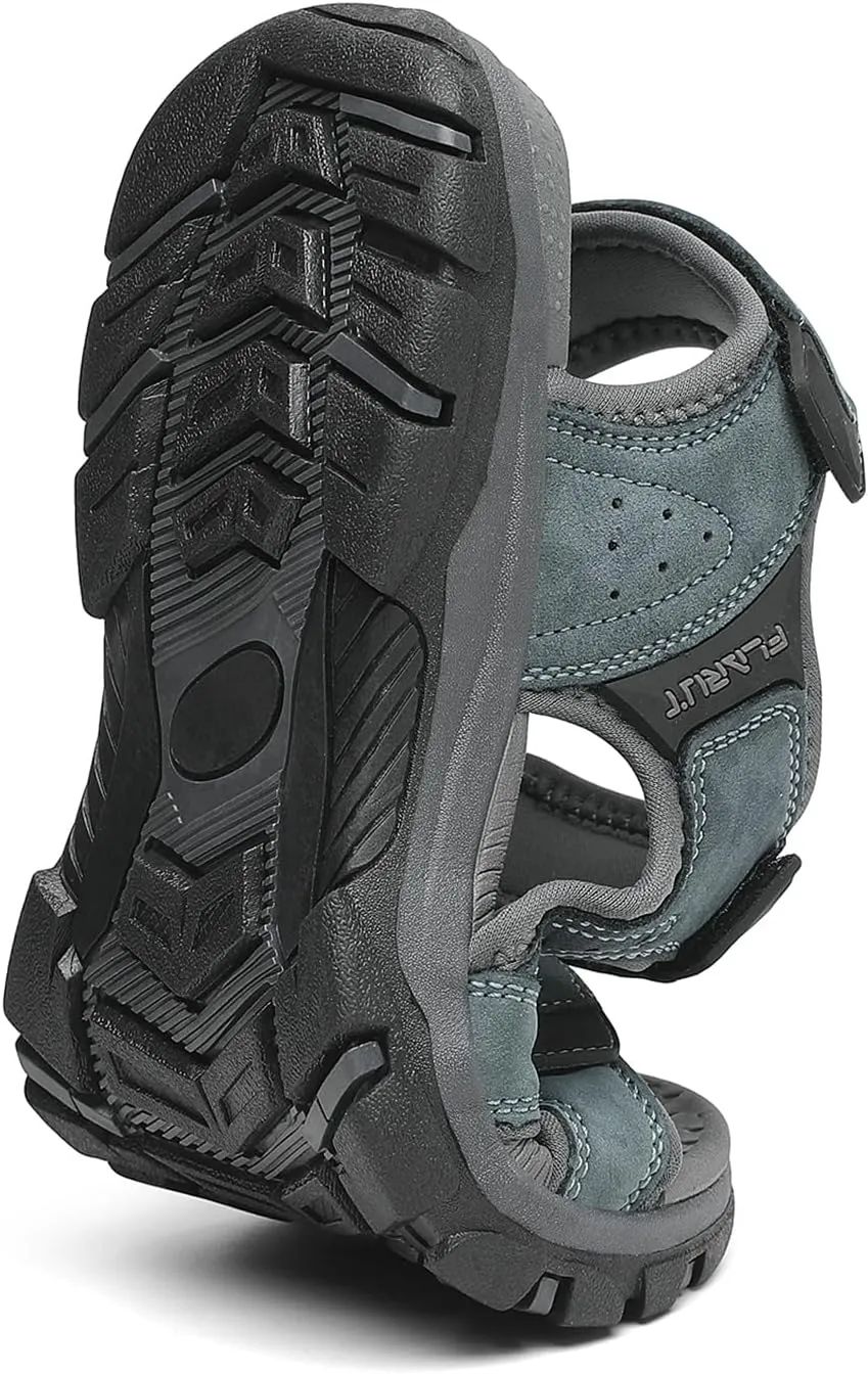 FLARUT Men's Athletic Sandals Sport Outdoor Hiking Sandals Open Toe Leather Walking Sandals Beach Water Shoes