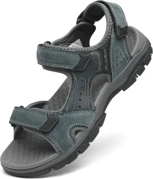 FLARUT Men's Athletic Sandals Sport Outdoor Hiking Sandals Open Toe Leather Walking Sandals Beach Water Shoes