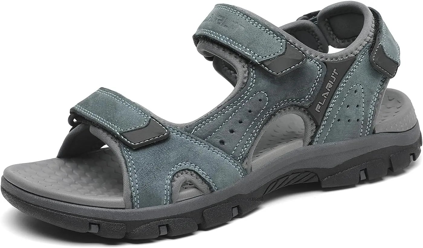 FLARUT Men's Athletic Sandals Sport Outdoor Hiking Sandals Open Toe Leather Walking Sandals Beach Water Shoes