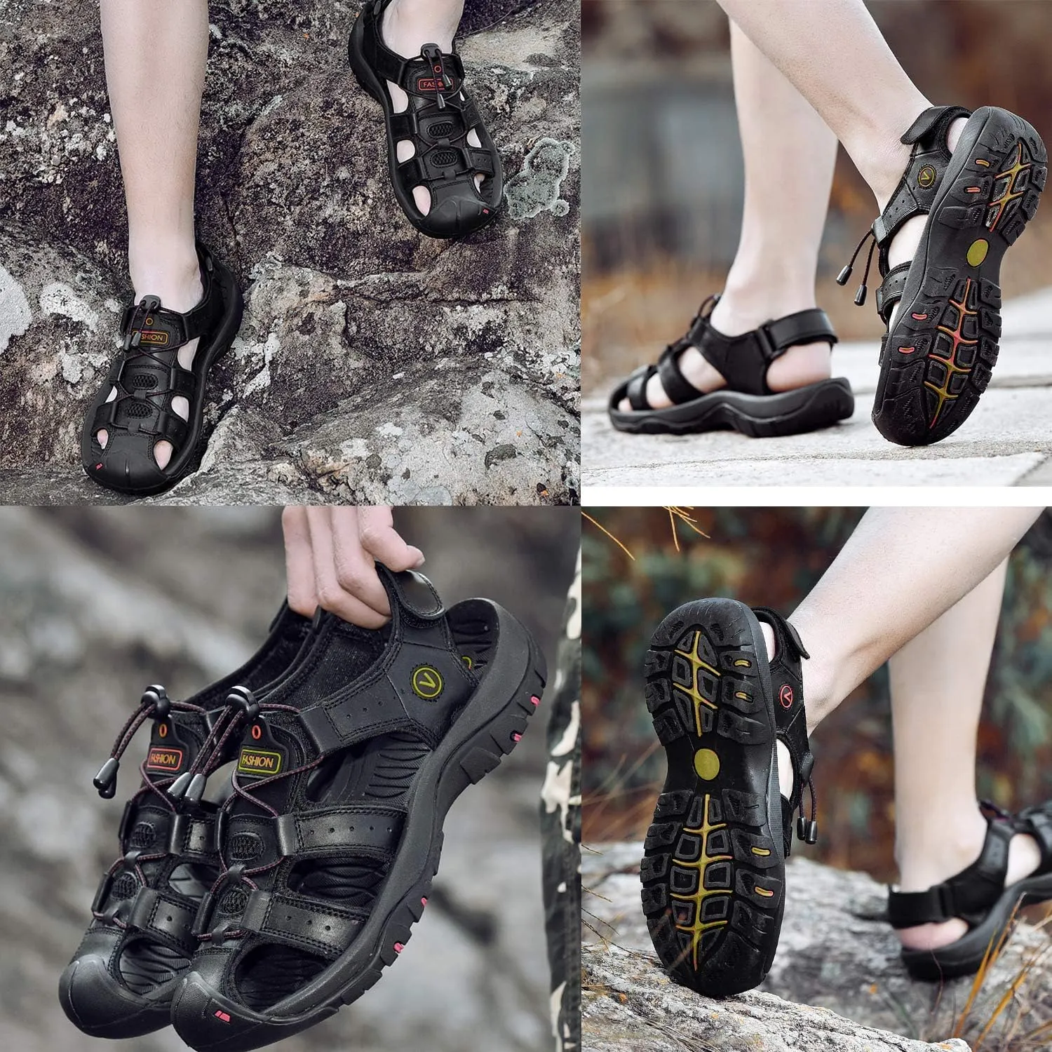 FLARUT Men's Sport Sandals Outdoor Hiking Sandals Closed Toe Leather Athletic Lightweight Trail Walking Casual Sandals Water Shoes